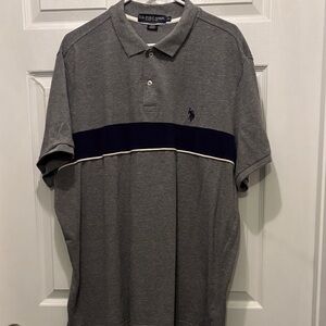 U.S. Polo Assn. Gray Polo with Navy Stripe